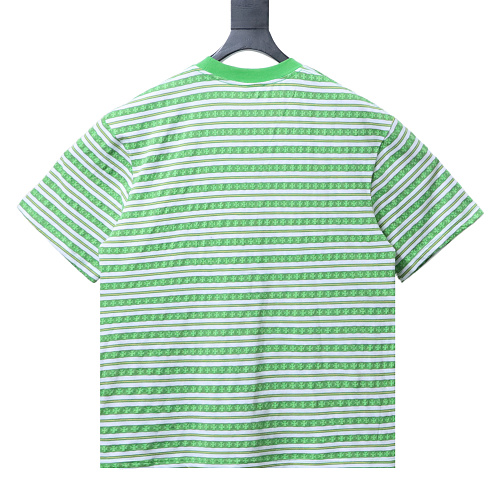 Chrome Hearts Striped Jacquard Cemetery Cross Short Sleeve T-Shirt (Green/White)
