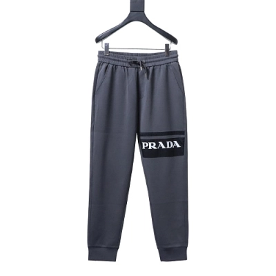 Prada Letter-Print Trousers Grey 01
