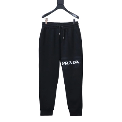 Prada Letter-Print Trousers Black 01