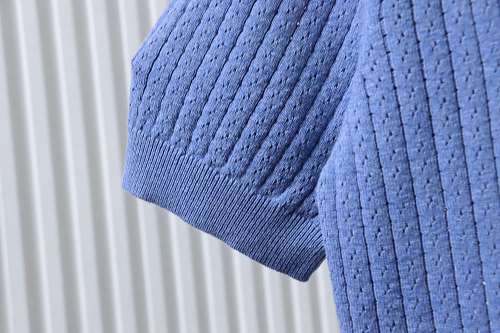 Loro Piana Wide-Rib Short-Sleeve Polo Sweater Blue