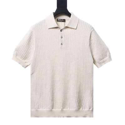 Loro Piana Wide-Rib Short-Sleeve Polo Sweater Apricot 01