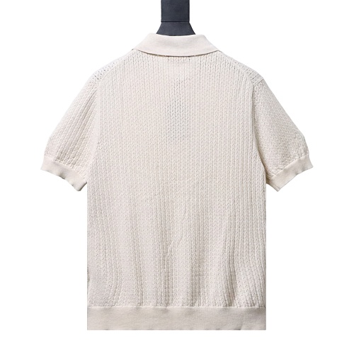 Loro Piana Wide-Rib Short-Sleeve Polo Sweater Apricot