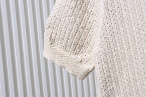 Loro Piana Wide-Rib Short-Sleeve Polo Sweater Apricot