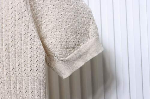 Loro Piana Wide-Rib Short-Sleeve Polo Sweater Apricot