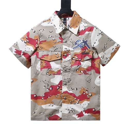 Chrome Hearts Matty Boy Sex Records Desert Camo Short Sleeve Button Up Shirt