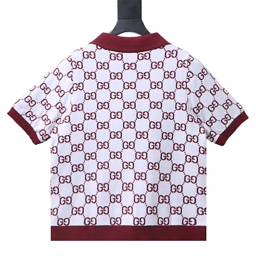 Gucci cropped knit polo white base burgundy GG jacquard