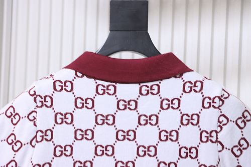 Gucci cropped knit polo white base burgundy GG jacquard