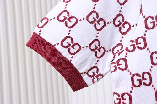 Gucci cropped knit polo white base burgundy GG jacquard