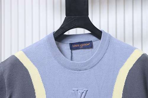 Louis Vuitton Color Block Embossed LV Knit Short Sleeve Crewneck