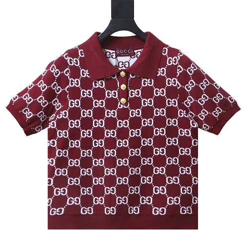 Gucci Jacquard Knit Polo Short Sleeve Top