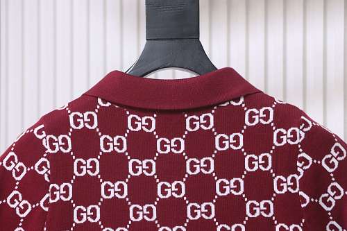 Gucci Jacquard Knit Polo Short Sleeve Top