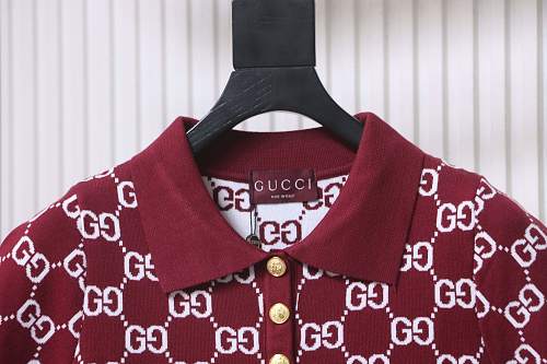 Gucci Jacquard Knit Polo Short Sleeve Top