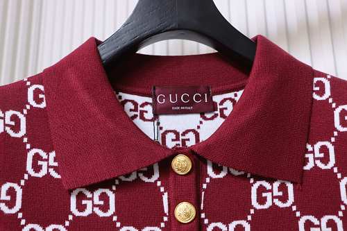 Gucci Jacquard Knit Polo Short Sleeve Top
