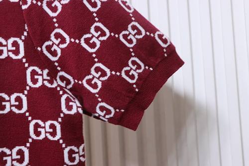 Gucci Jacquard Knit Polo Short Sleeve Top