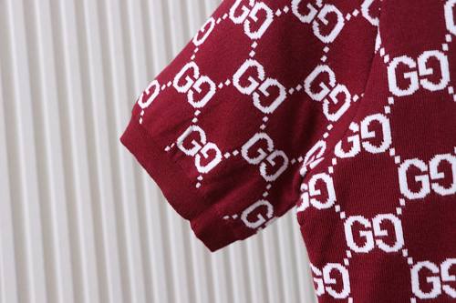 Gucci Jacquard Knit Polo Short Sleeve Top
