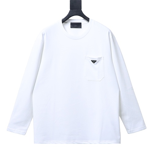 Prada Triangle Logo Pocket Long Sleeve Crew Neck T-shirt