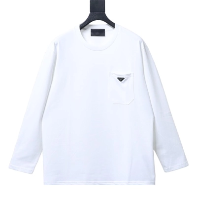 Prada Triangle Logo Pocket Long Sleeve Crew Neck T-shirt 01