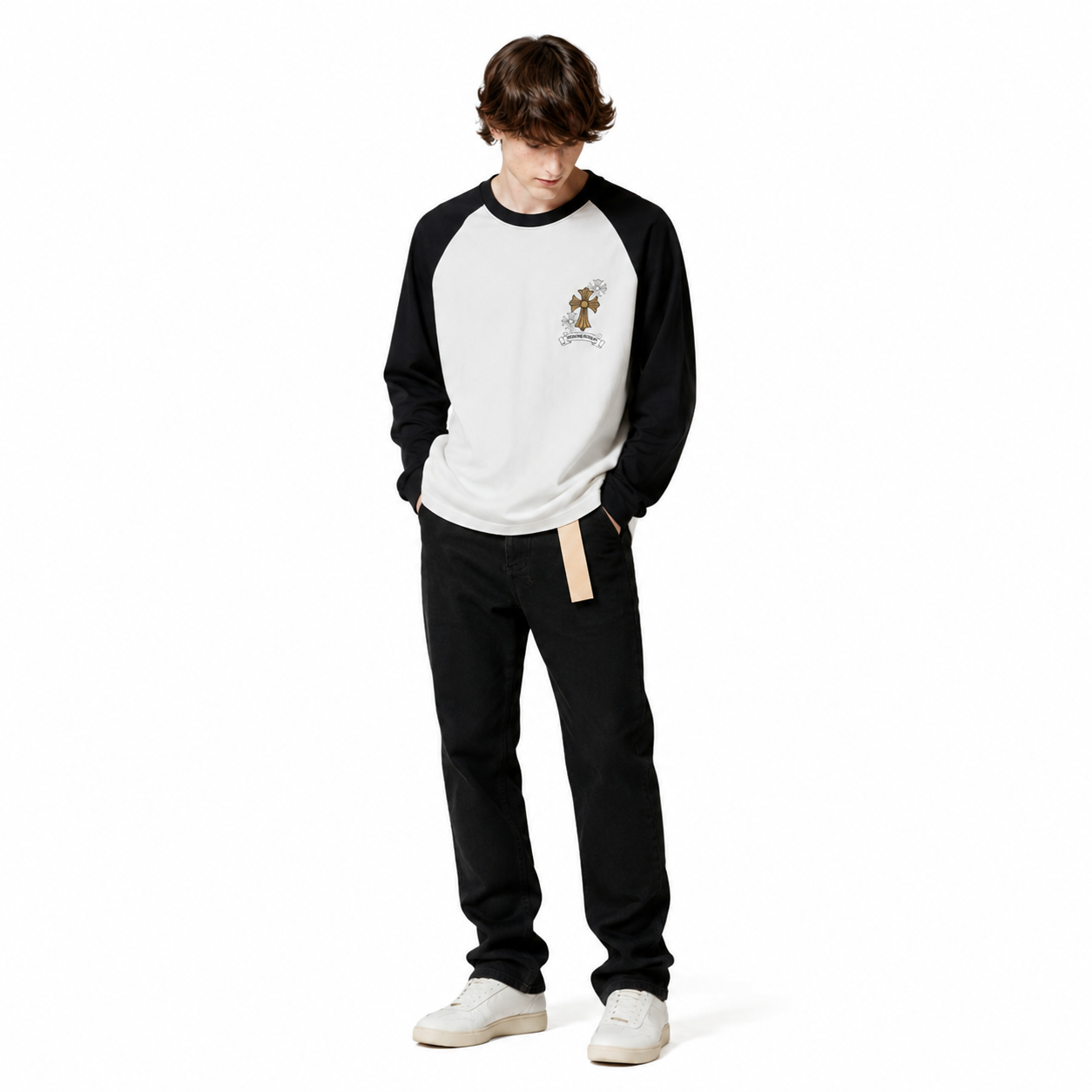 Chrome Hearts Triple Cross Daisy Raglan Long Sleeve T-Shirt-93#+Ksubi Jeans PK 3004
