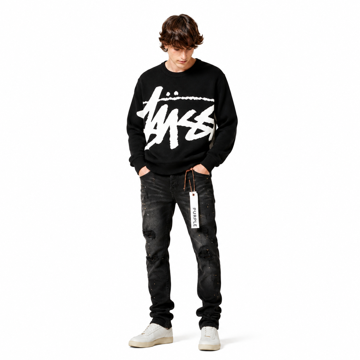 Stussy Stock Sweater Black+Purple Brand Fashion Men Jeans 6