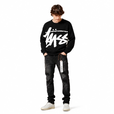 Stussy Stock Sweater Black+Purple Brand Fashion Men Jeans 6 01