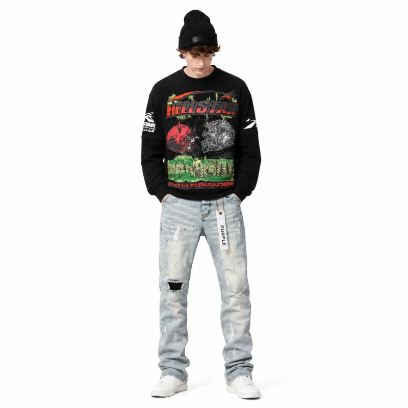 Hellstar 'War Ready' Long-Sleeve T-Shirt D3235 Black+Purple Brand