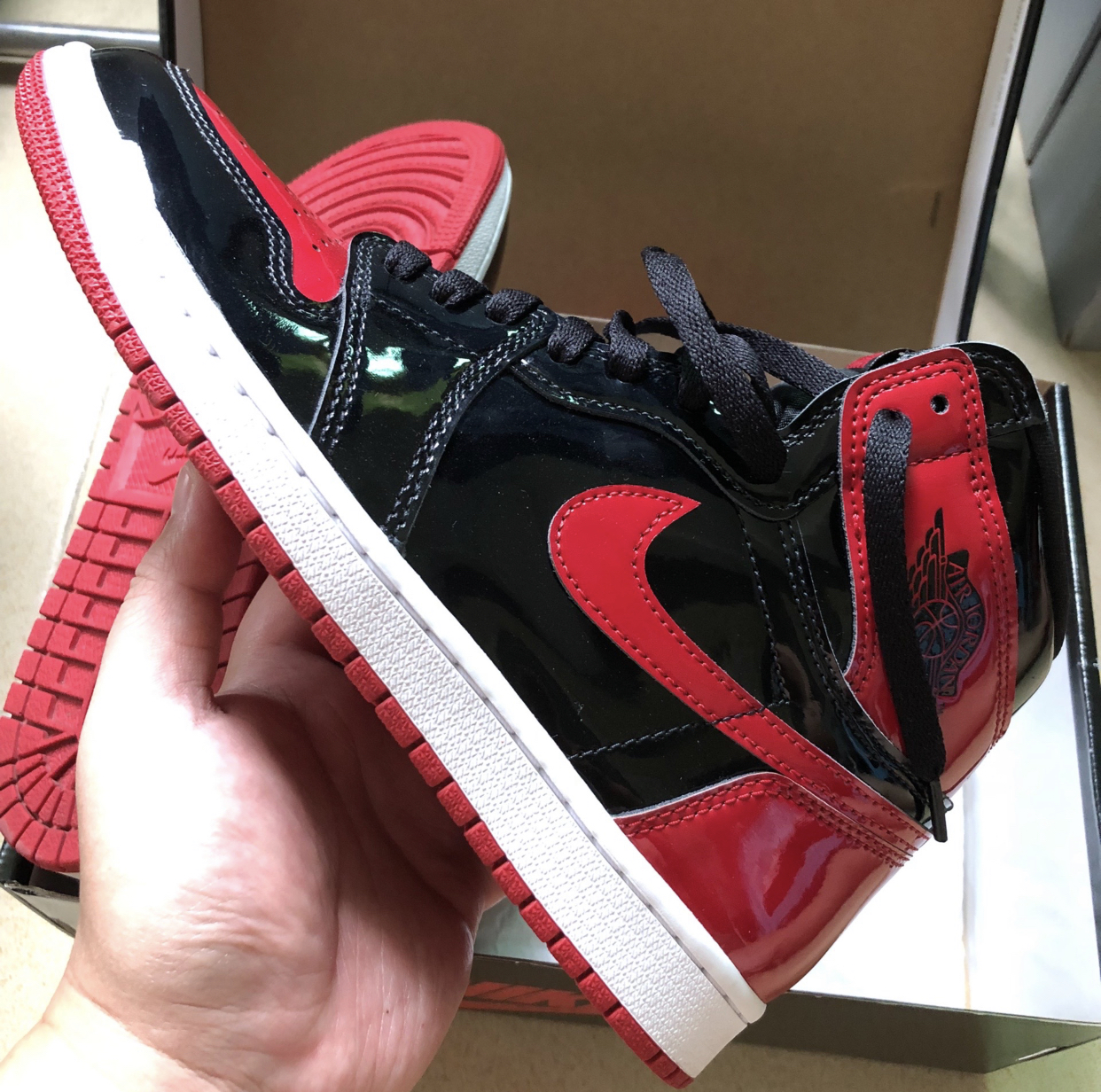 PK God Batch Air Jordan 1 High OG Bred Patent 555088-063 review G*** 04