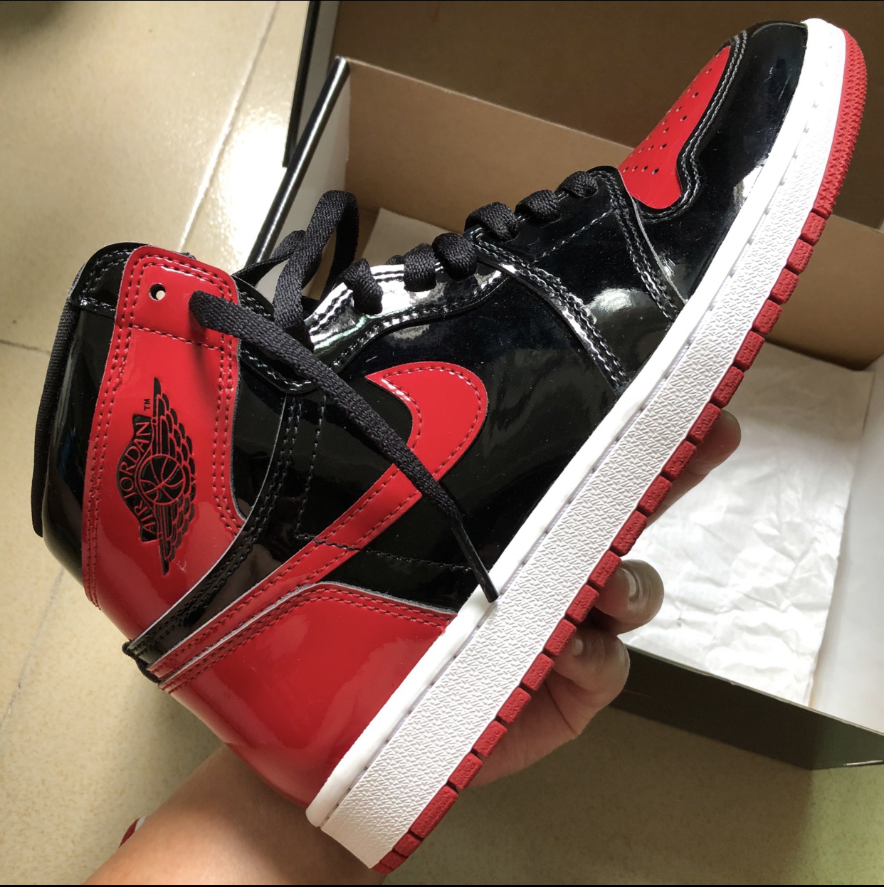 PK God Batch Air Jordan 1 High OG Bred Patent 555088-063 review G*** 05