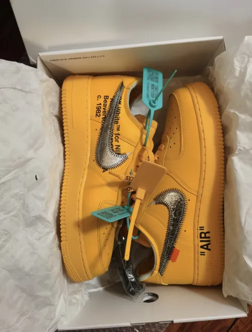 PK God Batch Nike Air Force 1 Low OFF-WHITE University Gold Metallic Silver DD1876-700 review 