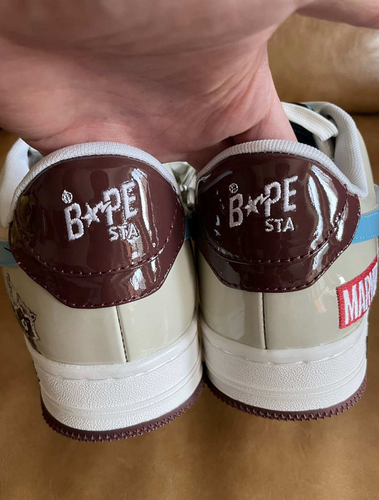 PK God Batch A Bathing Ape Sta X Marvel CREAM/BLACK/BLUE Fashion Skate Shoes 1I73-191-906 review B*** 03