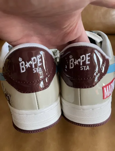 PK God Batch A Bathing Ape Sta X Marvel CREAM/BLACK/BLUE Fashion Skate Shoes 1I73-191-906 review B*** 03