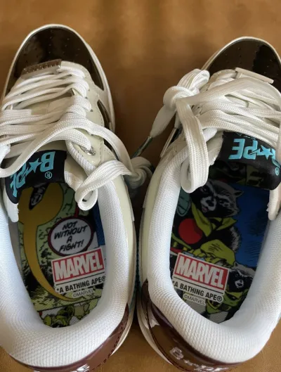 PK God Batch A Bathing Ape Sta X Marvel CREAM/BLACK/BLUE Fashion Skate Shoes 1I73-191-906 review B*** 04