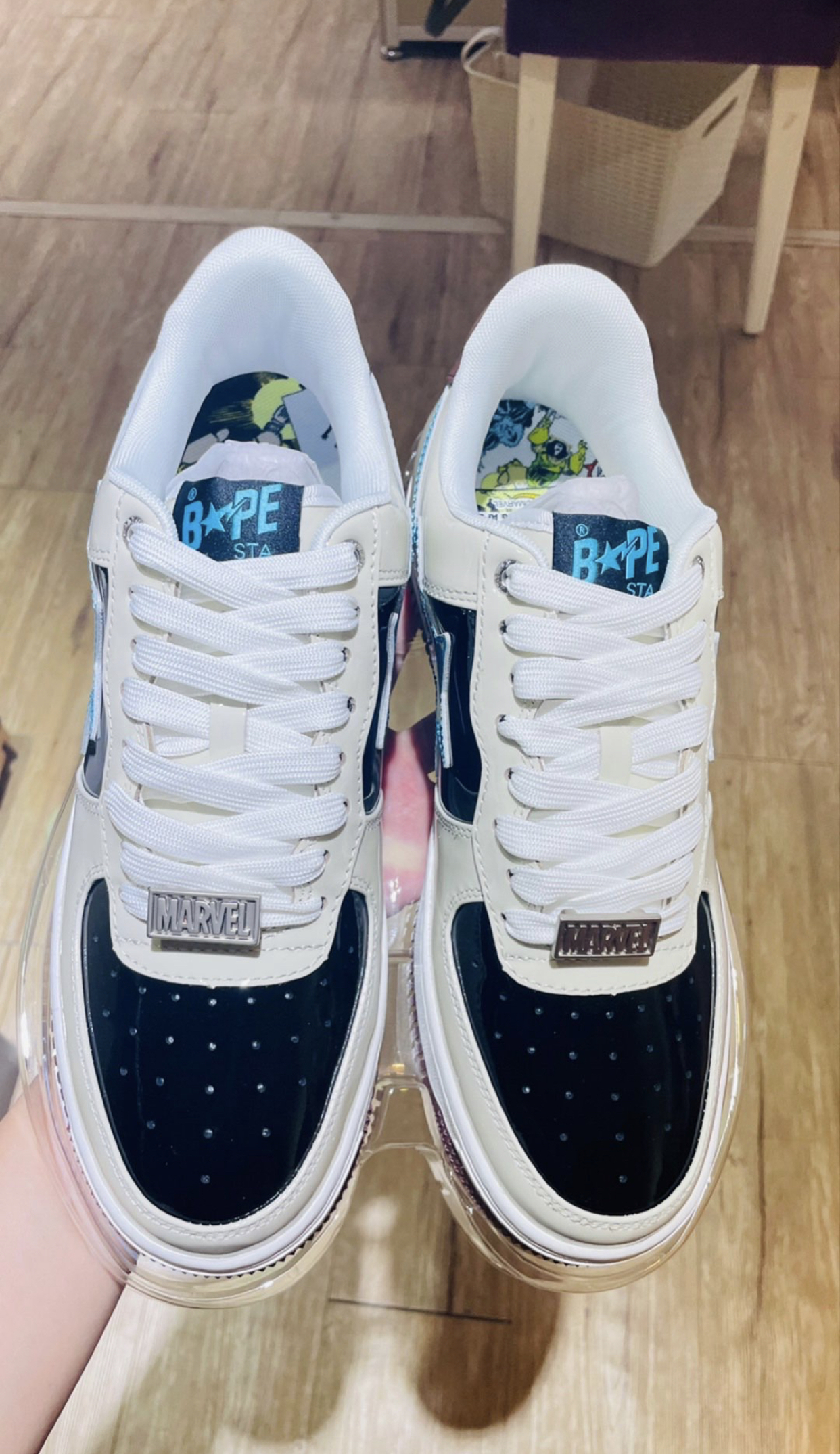 PK God Batch A Bathing Ape Sta X Marvel CREAM/BLACK/BLUE Fashion Skate Shoes 1I73-191-906 review A*** 03