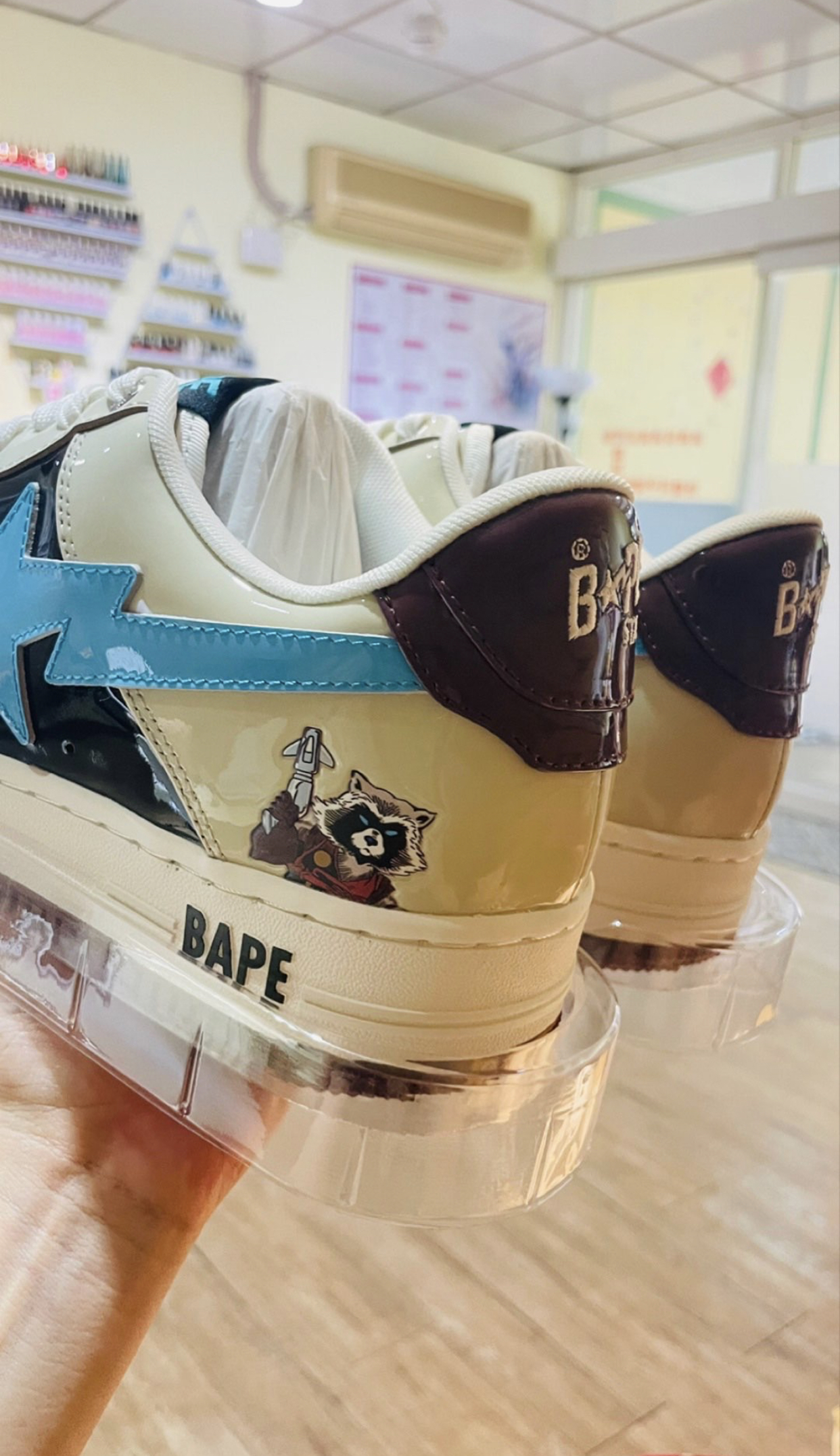 PK God Batch A Bathing Ape Sta X Marvel CREAM/BLACK/BLUE Fashion Skate Shoes 1I73-191-906 review A*** 06