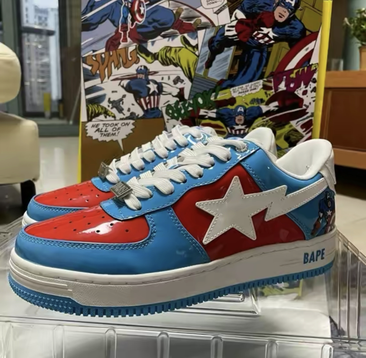 PK God Batch A Bathing Ape BAPE X MARVEL CAPTAIN AMERICA BAPE STA 1I73-191-903 review B***