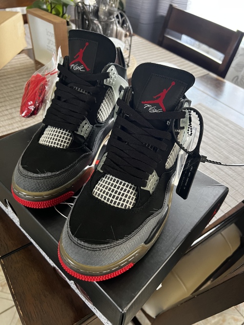 PK God Batch OFF White x Air Jordan 4 Bred CV9388-001 review 