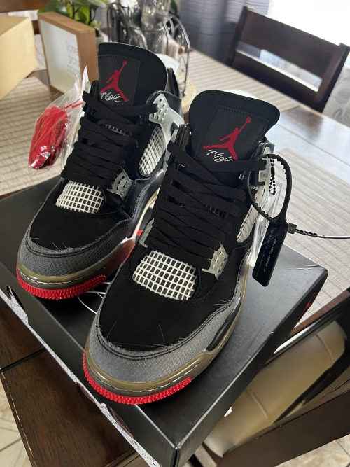 PK God Batch OFF White x Air Jordan 4 Bred CV9388-001 review 