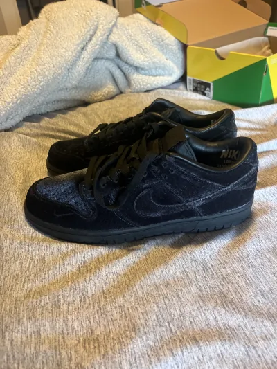 PK God Batch Nike Dunk Low Dover Street Market Triple Black Velvet DH2686-002 review Rigo 01