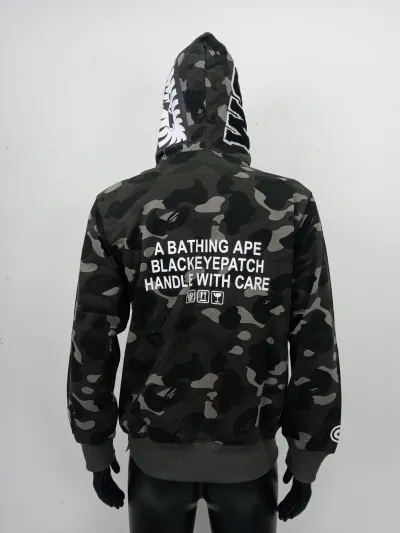 BAPE Black Eye Patch Color Camo Shark Full Zip Hoodie Black review E*** 01