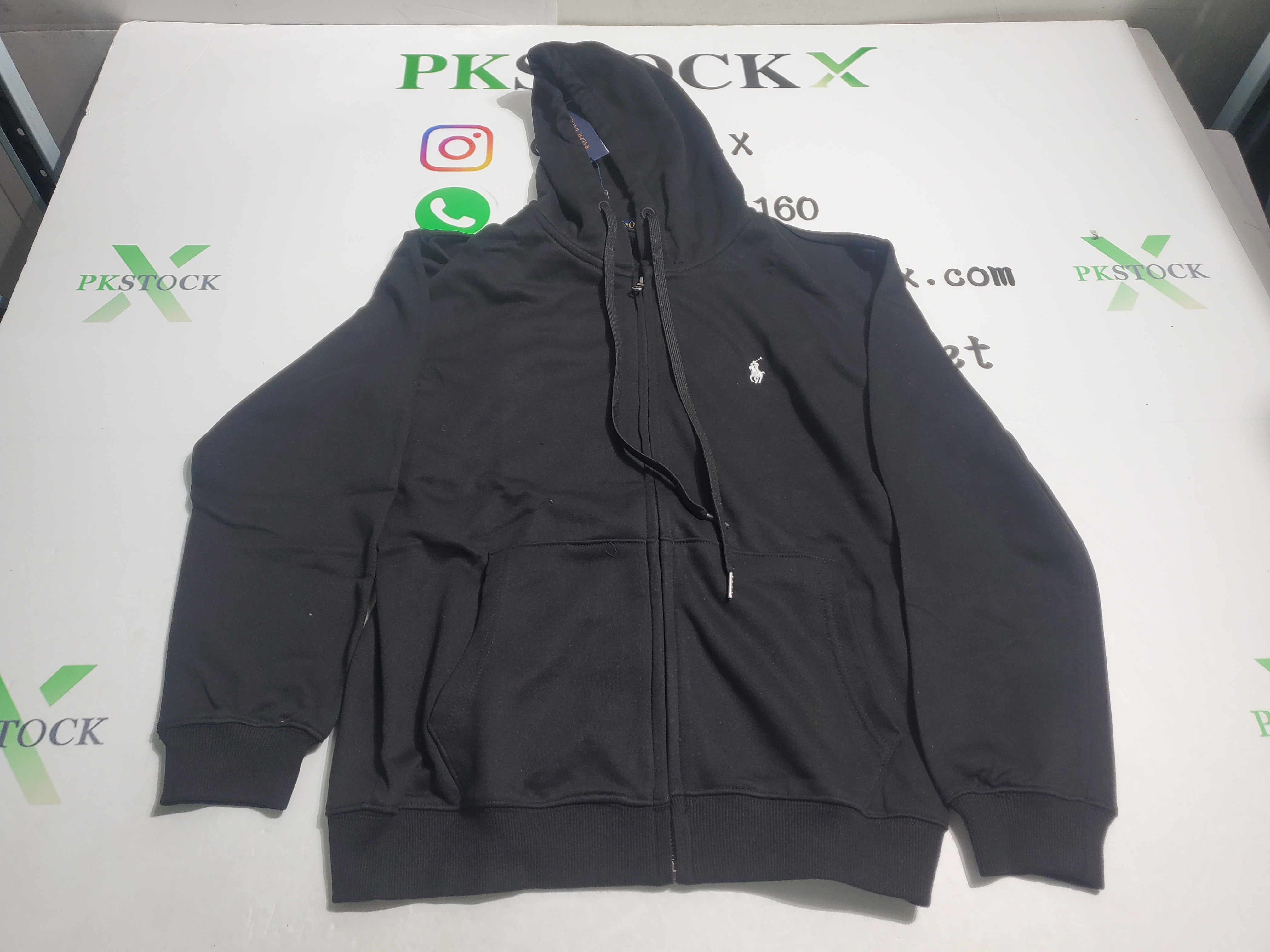 Polo Ralph Lauren Men's Double Knit Full-Zip Hoodie Sweatshirt Black and White review A*** 01