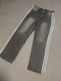 Balenciaga X Adidas Wide-Leg Jeans With Three Stripes On The Side Webbing Black review 0