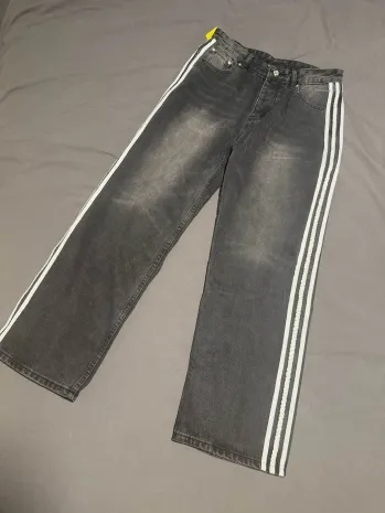 Balenciaga X Adidas Wide-Leg Jeans With Three Stripes On The Side Webbing Black review 