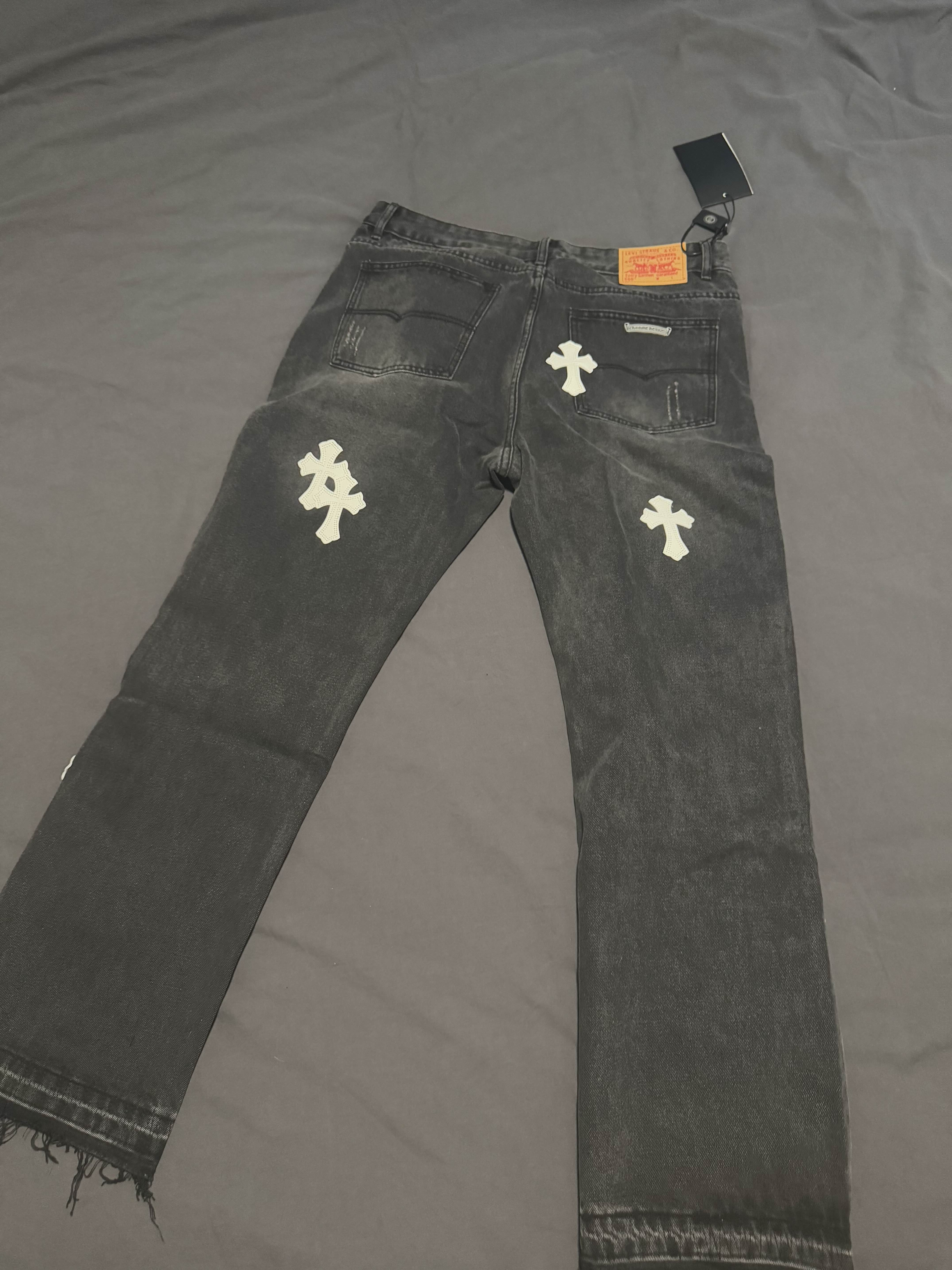 Chrome Heart Cross Stitched Lather Jeans review 1