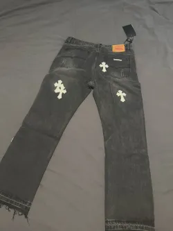 Chrome Heart Cross Stitched Lather Jeans review W*** 02