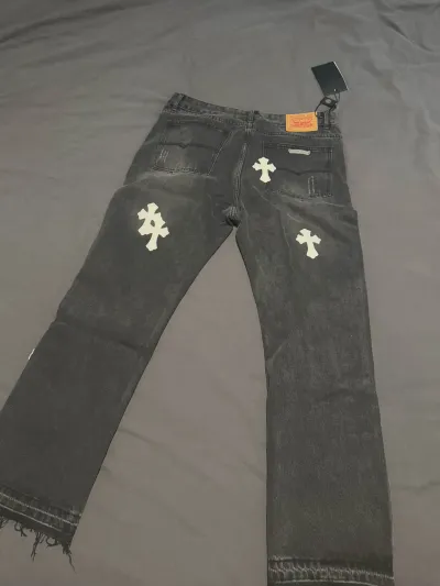 Chrome Heart Cross Stitched Lather Jeans review W*** 01