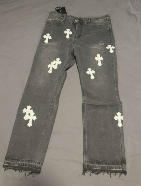 Chrome Heart Cross Stitched Lather Jeans review 0