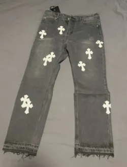 Chrome Heart Cross Stitched Lather Jeans review W*** 01