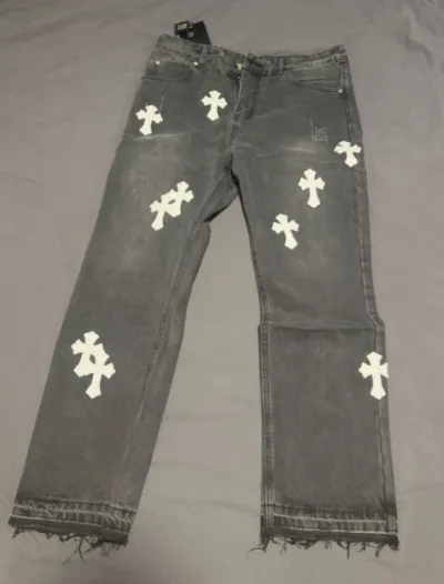 Chrome Heart Cross Stitched Lather Jeans review W*** 00
