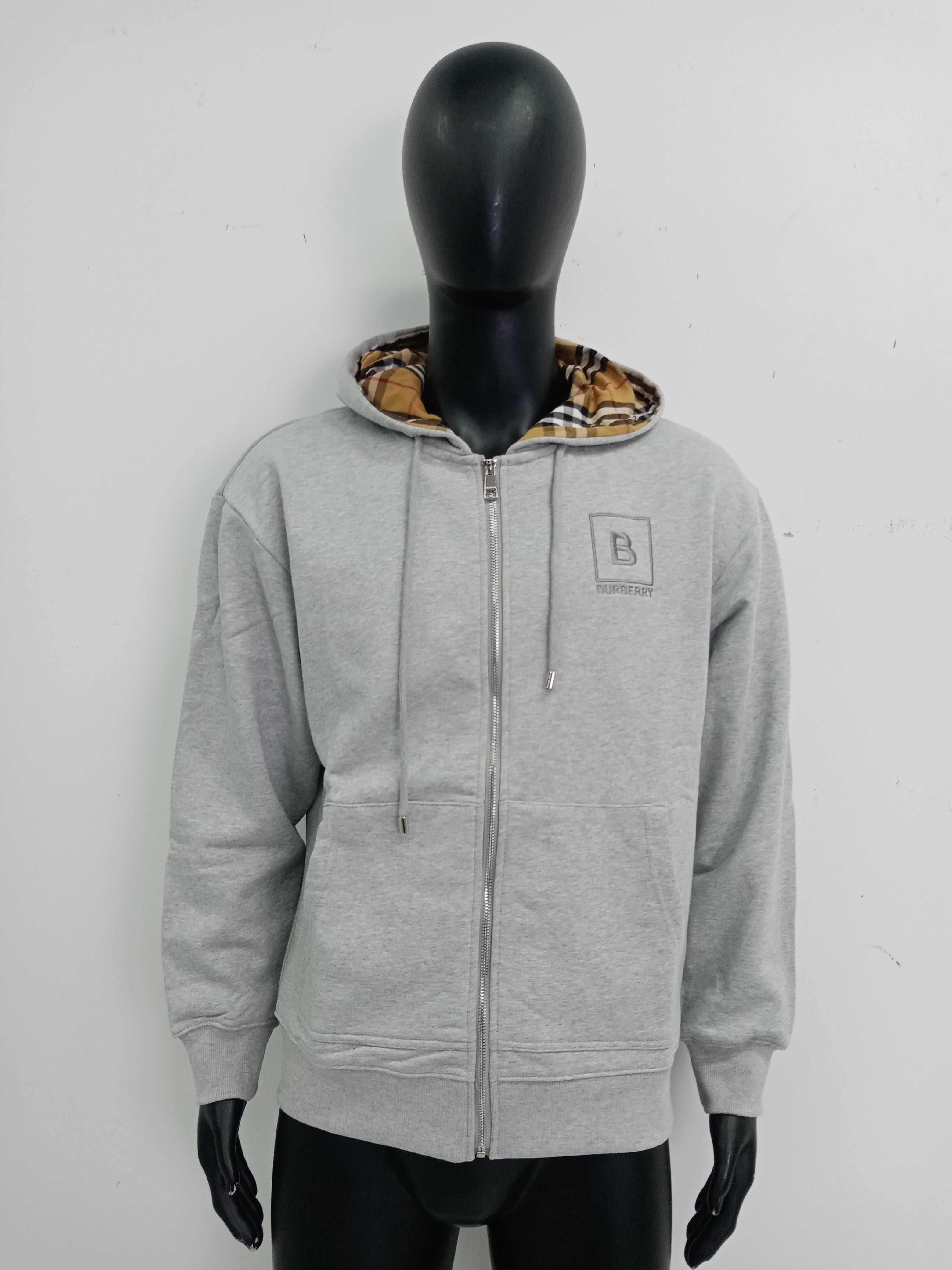 Burberry Letter Graphic Cotton Blend Zip Hoodie Pale Grey Melange review G*** 00