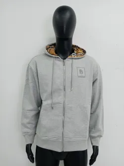 Burberry Letter Graphic Cotton Blend Zip Hoodie Pale Grey Melange review G*** 01