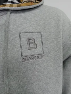 Burberry Letter Graphic Cotton Blend Zip Hoodie Pale Grey Melange review G*** 03